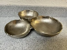 Handmade Silver Triple Section Serving Bowl – Modern Decorative Snack Dish 
