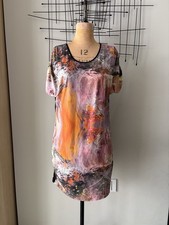 Wave casual short-sleeved tunic dress vibrant abstract multicolored print L D2