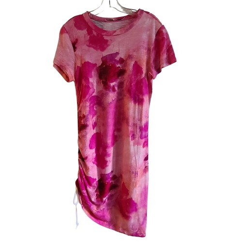 PAM & GELA Side Ruched Mini Dress Pink Floral Shadow Jersey Knit Women's Medium