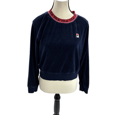 FILA Womens Size L Sweatshirt Navy Blue Long Sleeve Logo Athletic Pullover Top