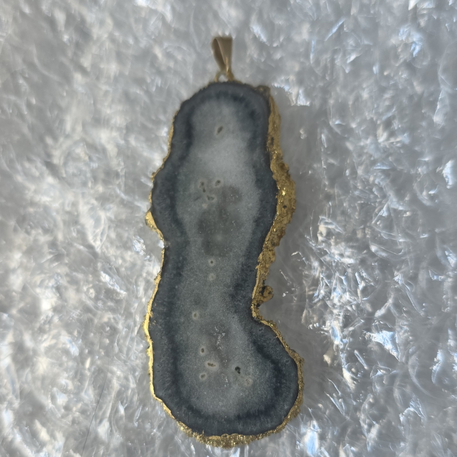 Natural Gray Agate Freeform Statement Pendant, Go… - image 2
