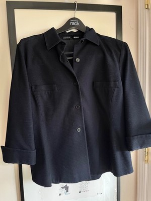 Ellen Tracy sz 16 black pique jacket lined 3/4 sleeves w cuffs cotton/spandex