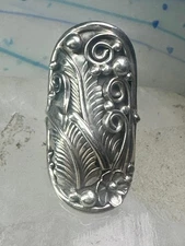 Squash blossom long Navajo ring leaves full finger band size 7 sterling silver w