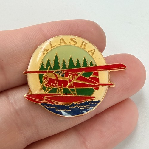 Alaska Floatplane Seaplane Aviation Lapel Pin Red Enamel Travel Tourist Souvenir