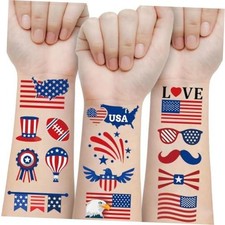 4th of July Temporary Tattoos, 90pcs Red White Blue American Flag Patriotic