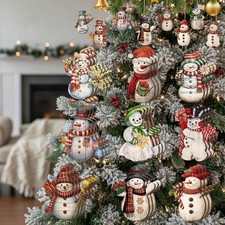 Festive 36 Pcs Wooden Snowman Ornaments - Rustic Charm for Your Christmas Tree