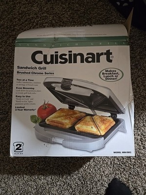 CUISINART Non Stick Sandwich Maker Grill Toaster Silver WM-SW2 Brushed Chrome
