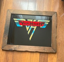 Vintage Van Halen Wood Framed Carnival Glass Mirror Wall Art 1980’s 19" x 15"