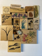 Rubber Stamp Lot Of 21 Flowers Trees Landscape Stamps Wood Mounted
