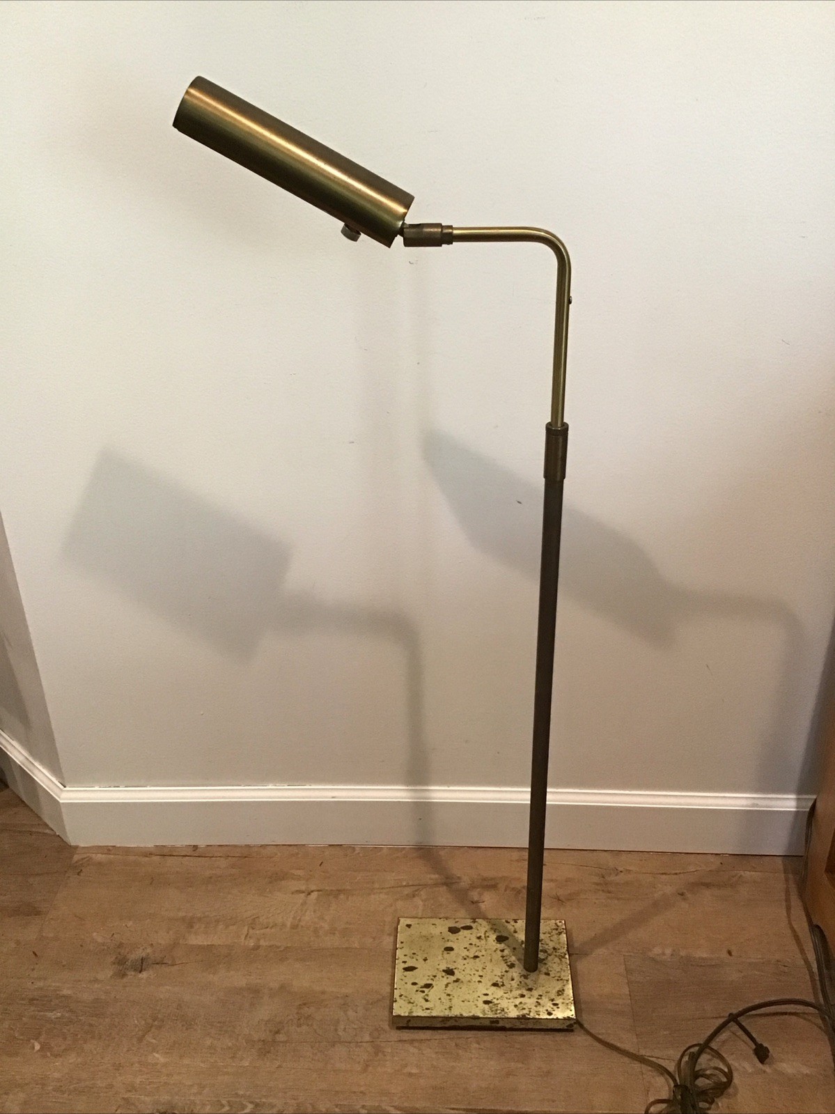 Vintage Koch + Lowy Brass Tilt Shade Adjustable Floor Reading Lamp Patina Spots