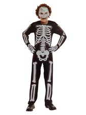 Boys Skeleton Bones Halloween Costume Mask Jumpsuit  Hands Medium 6-8 