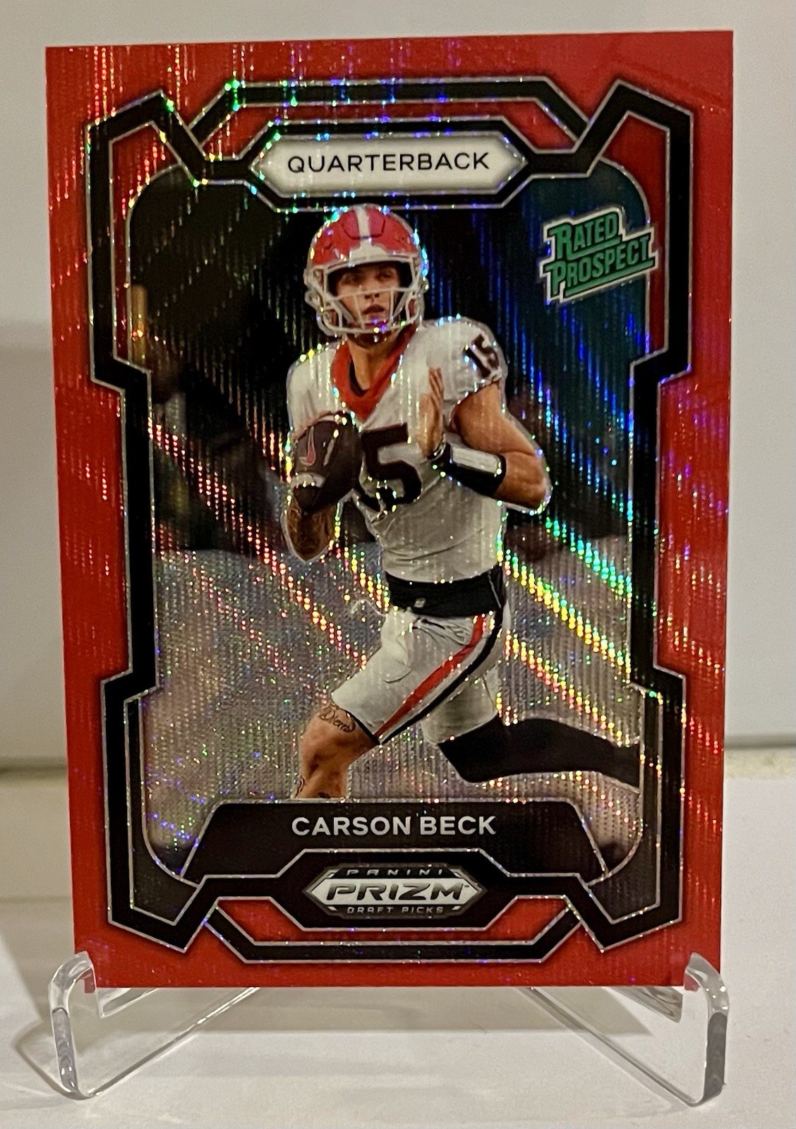 2024 Panini Prizm Draft Picks Carson Beck Ruby Red Wave Rated Prospect #130