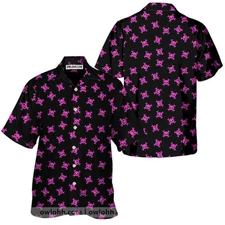 Pink Emo Skull Pattern Print Men Short Sleeve Hawaiian Shirt