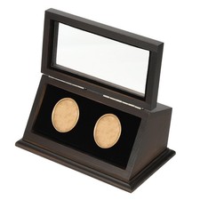 Coin Display Case 2 Slots Coin Presentation Display Box Fit 38-44.5mm Coin Brown