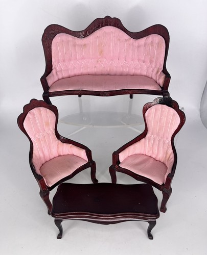 Victorian Wooden Dollshouse Furniture Sofa X2 Chairs & X1 Table Bundle Job Lot
