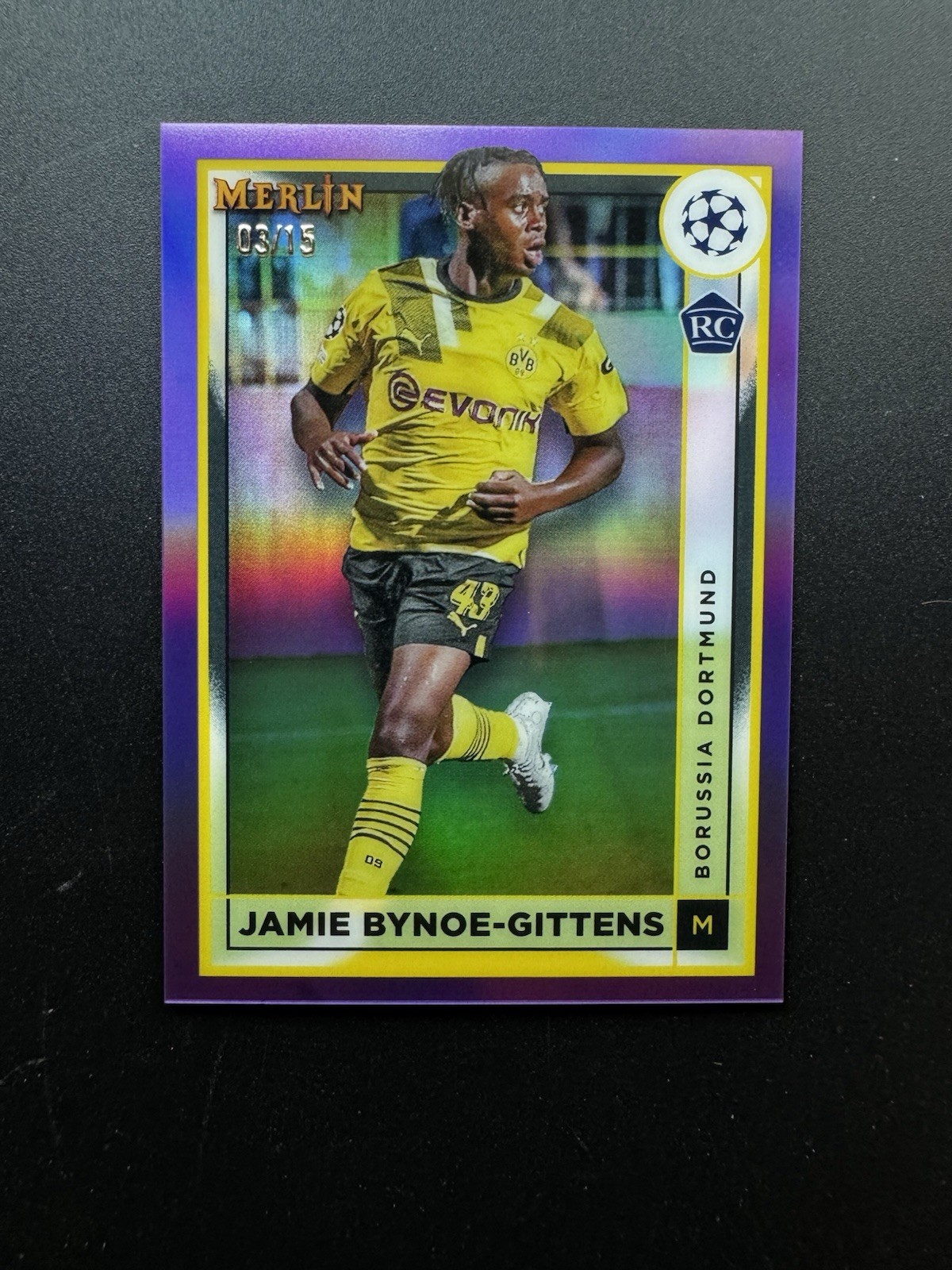 2022 Topps Merlin Chrome UEFA #31 Jamie Bynoe-Gittens RC Rookie Purple /15