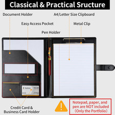 Professional Padfolio Leather Portfolio Folder with Clipboard Office Business