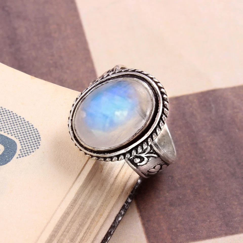 925 Sterling Silver Rainbow Moonstone Gemstone Jewelry Ring (US All Size) - Image 3 of 3