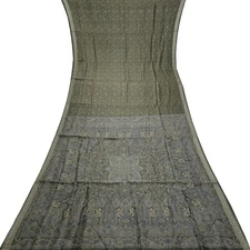 Namaste Vintage Gray Sarees `100% Pure Silk Printed Indian Sari 5YD Craft Fabric