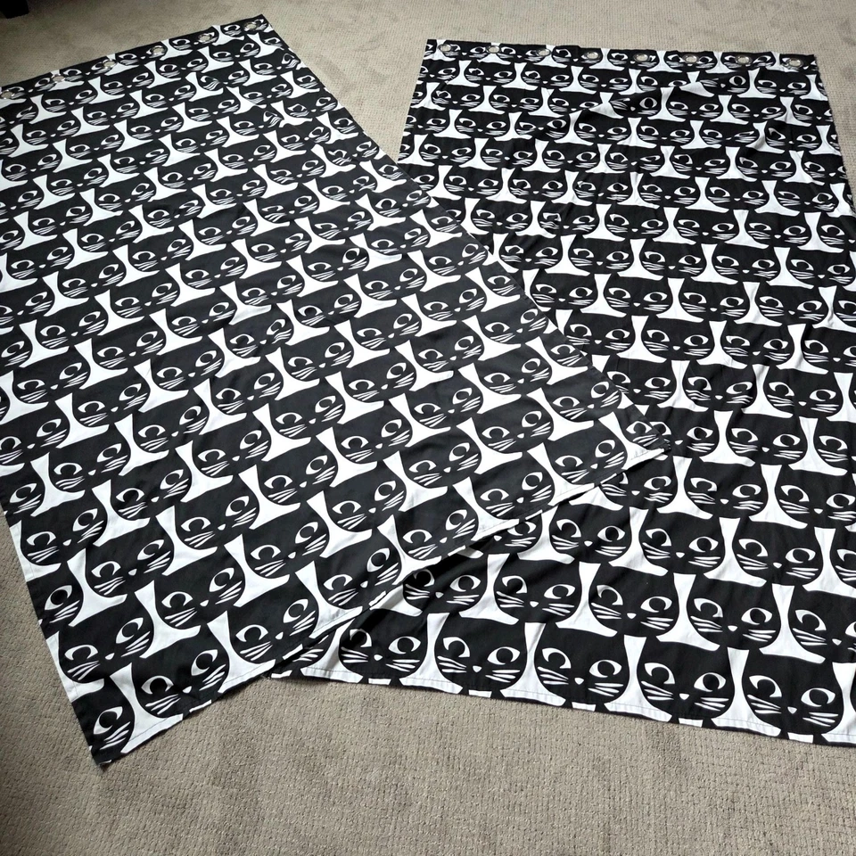 IKEA Mattram Black Cat Face 2 Curtains Panel Pair Grommet Top 98X57 - Image 2 of 4