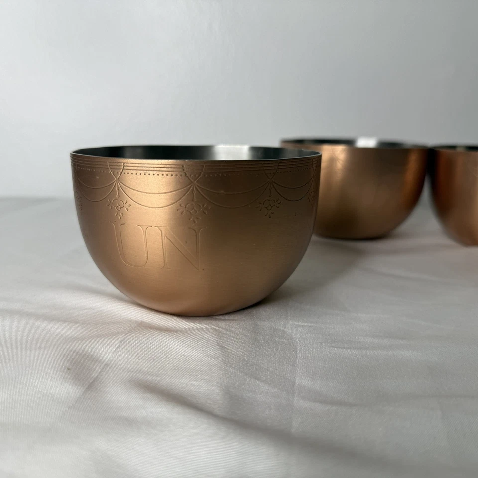 Anthropologie Copper Bowls Set 3 French Engraved Un Deux Trois Kitchen Decor - Image 2 of 4