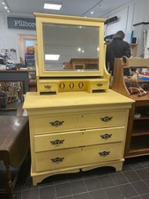 Charming vintage chest w/ 3 drawers and mirror top w/ 2 drawers, painted yellow