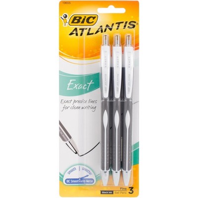 BIC Atlantis Exact Pens 3/Pkg Black