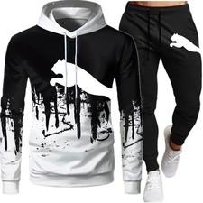 Mens New Tracksuit Hoodies Black Sweatpants Male Casual Sports Jogging Set