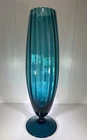 Empoli Teal Turquoise Blue MCM Vintage Optic Art Glass Vase 13” Footed Ribbed