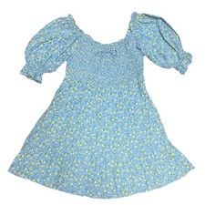 Faithfull The Brand Charlotte Mini Dress Ana Floral Print Blue Puff Sleeve 6 M
