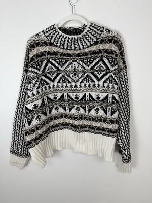 Ophelia Roe Long Sleeve Chunky Mockneck Fairisle Oversized Beige Sweater Plus 3X