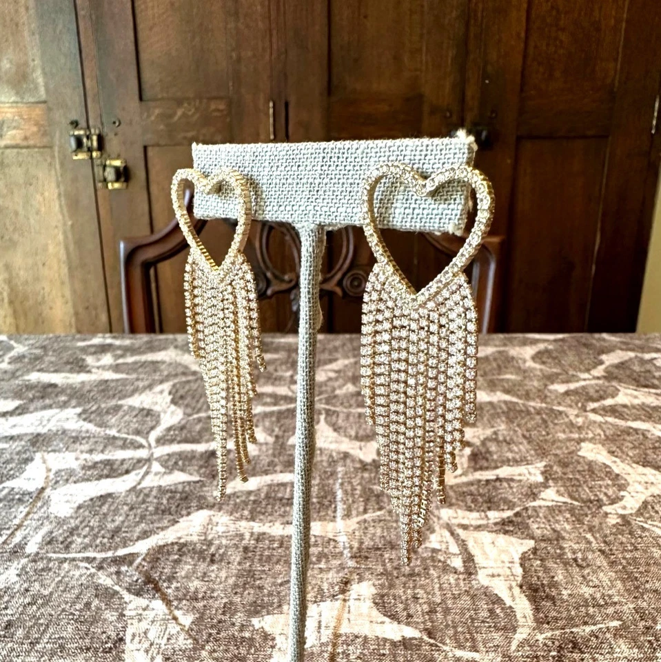 Heart-Shaped Gold-Tone Fringe Dangle Earrings With Rhinestone Accents Park Lane - Image 3 of 4