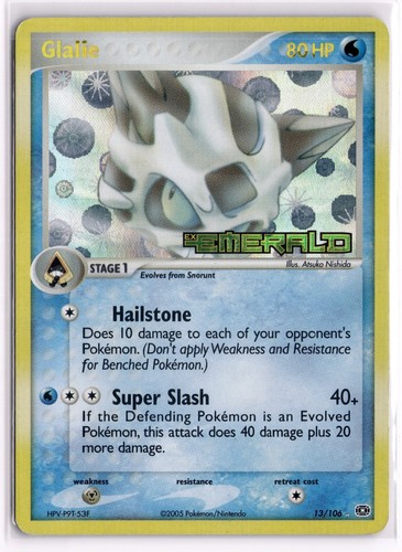 Glalie 13/106 Rare Emerald Pokemon Reverse Holo Moderately Played