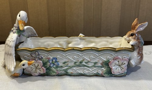 Fitz And Floyd Garden Rhapsody Rabbit And Duck Cracker Candy Dish Easter