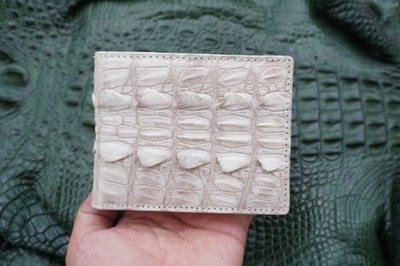 White Genuine Hornback Crocodile Leather Skin Men's Bifold Wallets #F61