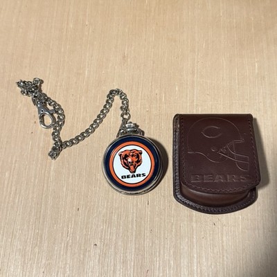Danbury Mint NFL Chicago Bears Pocket Watch w/Chain & Leather Case Preowned Read