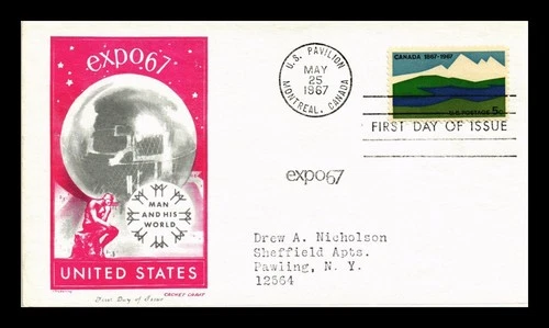 US COVER EXPO 67 CANADA CENTENNIAL FIRST DAY ISSUE CACHET CRAFT CHICKERING