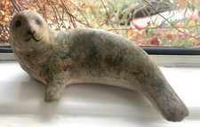 Rustic Pottery Seal Figurine Handmade Small Animal Ornament 1970s