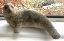 Rustic Pottery Seal Figurine Handmade Small Animal Ornament 1970s
