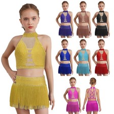Girls Fringe Skirt Shiny Dance Outfits Versatile Latin Dance Samba Rhinestone