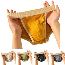 Soft Breathable Men Cotton Briefs Mid Rise Stripe Pouch Underwear Underpants