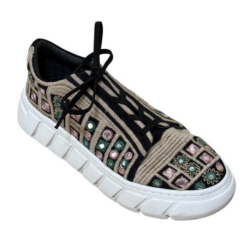 Free People Women Sneakers 40 Beige Catch Me If You Can Mirror Embroidered