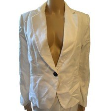 New H M Blazer Linen Cotton Jacket White Women 10 Classic Career Office School