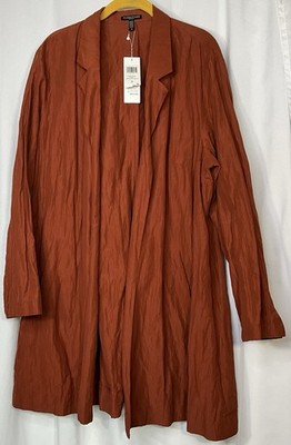 Eileen Fisher Sz 1X Paprika Rumpled Organic Cotton Steel Notch Collar Jacket NWT