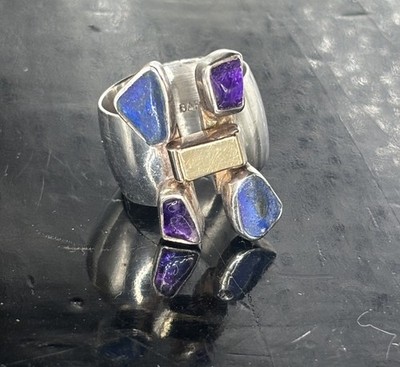 Vintage Lilly Barrack 14K And Sterling Ring- Lapis And Amethyst Jeweler Checked