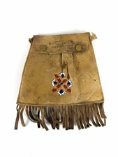 Vtg. 1970s Handmade Embossed Leather Beaded Purse State Park Indiana Souvenir
