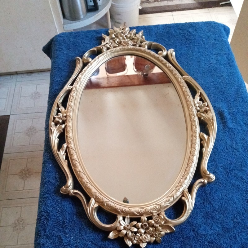 Vintage, MCMLXV, Syroco Mirror, Extremely Ornate Floral Gold Frame Wall Mirror
