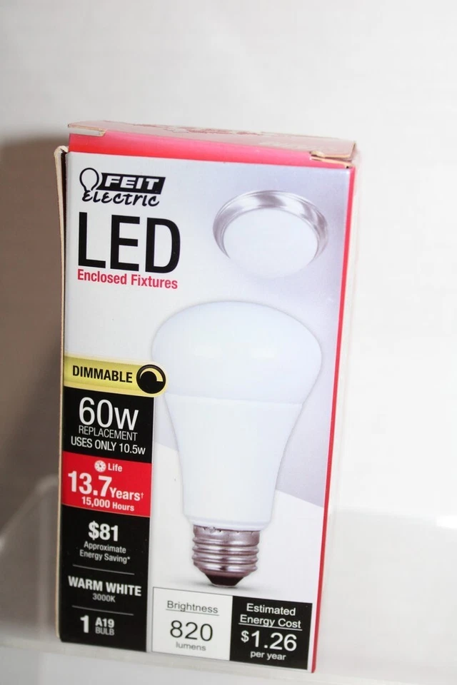 Feit 60w Replacement LED A19 Enclosed Fixtures Bulb Dimmable Warm White - Image 3 of 4