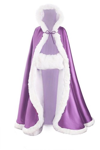 New Bridal Winter Wedding Long Cloak Cape Hooded Fur fur edge Floor length Bride - Picture 22 of 27