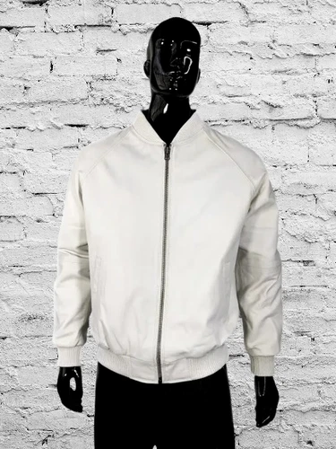 BOMBER BIKER New Men's White Jacket 100% Real Lambskin Style Slim Fit CoatJacket - product listing photo